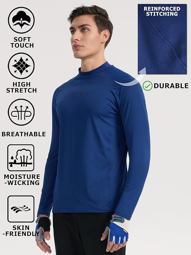 Mens Long Sleeve Turtleneck Workout Shirts Moisture Wicking Mock Neck Double Sides Brushed T-Shirts