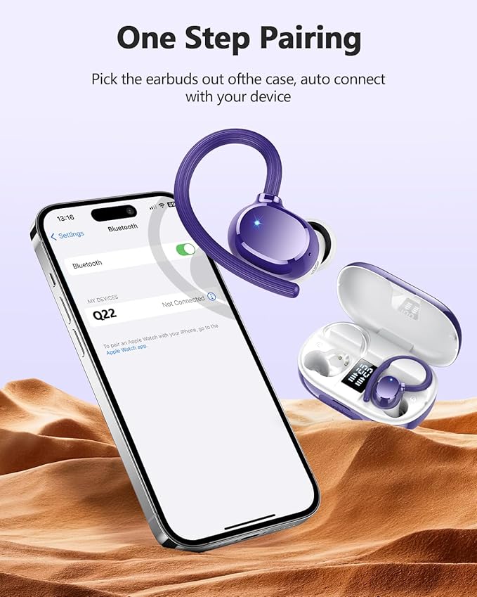Wireless Bluetooth Earbuds Sport 128H Playtime Bluetooth 5.3 Headphones with LED Display Powerful Bass Over Ear Earphones with Earhooks IP7 Waterproof