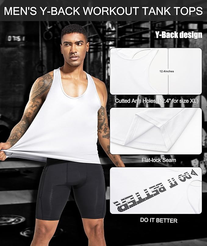 Boyzn Men's 1, 3 or 5 Pack Y-Back Workout Tank Tops, Athletic Muscle Gym Tank Tops, Fitness Bodybuilding Sleeveless T-Shirts