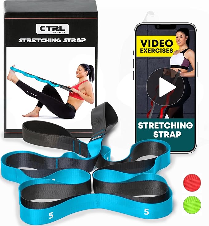 Stretching Strap with Loops - Non Elastic Stretch Band for Physical Therapy, Yoga Strap for Stretching Equipment, Stretch Bands for Exercise and Flexibility - Fascia, Hamstring & Leg Stretcher Belt