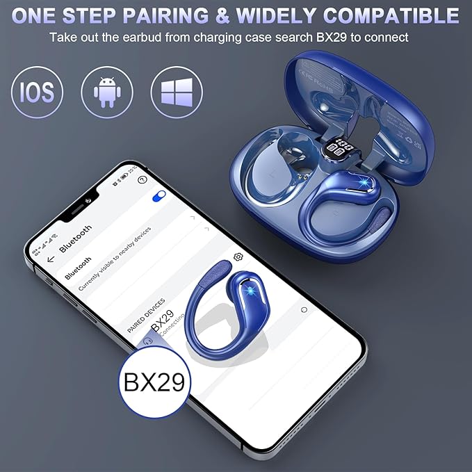 Wireless Earbud, Bluetooth 5.4 Headphones 75Hrs Playtime, Bluetooth Earbuds Deep Bass Noise Cancelling Mic, Over Ear Bud with Sport Earphones Earhooks, IP7 Waterproof Touch Control for Workout/Running