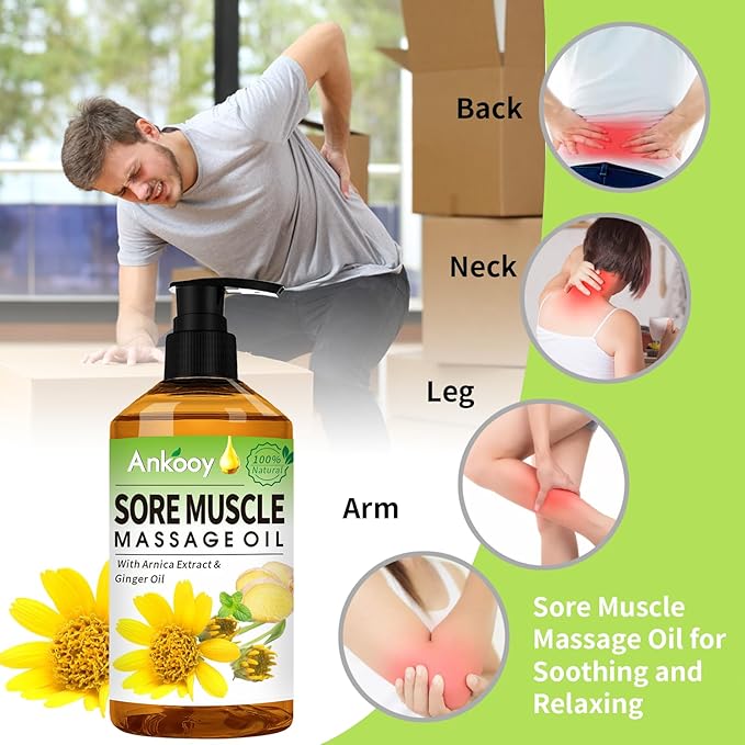 3 Pack Massage Oil for Massage Therapy,Sore Muscle Arnica Oil & Relaxing Lavender Oil & Ginger Oil Lymphatic Drainage & Massage Ball,Spa Massage Kit Christmas Gifts Stocking Stuffers for Men Women