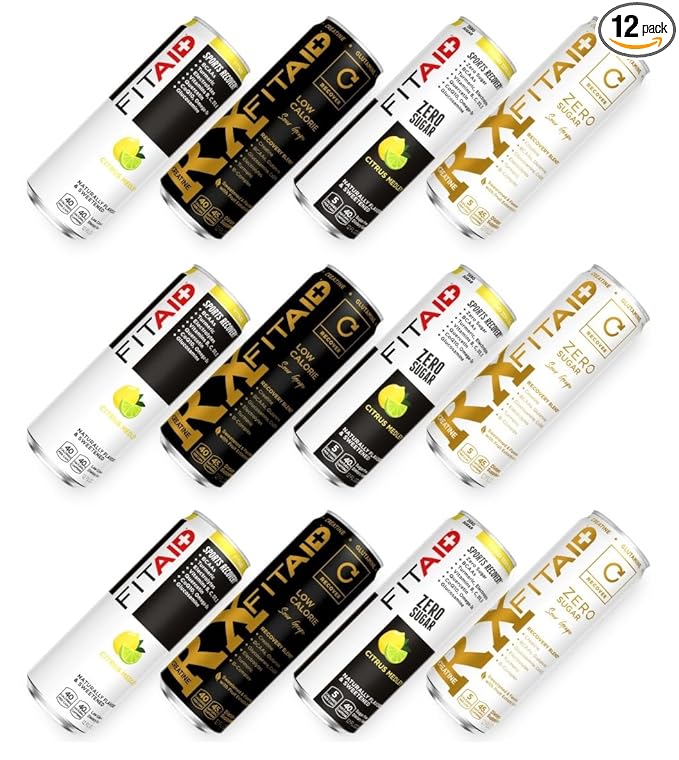 FITAID Post-Workout Recovery Drink Variety Sampler Pack, No Artificial Flavors or Sweeteners, 100% Clean, Vegan, Gluten-Free, Keto-Friendly, Paleo Friendly, 4 Flavors (Pack of 12)