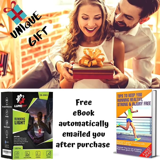 LUMEFIT Running Lights for Runners with Yellow Reflective Vest, Adjustable Beam Night Safety LED Chest Light Run, Dog Walking, and Jogging Gear, Rechargeable Headlamp Flashlight