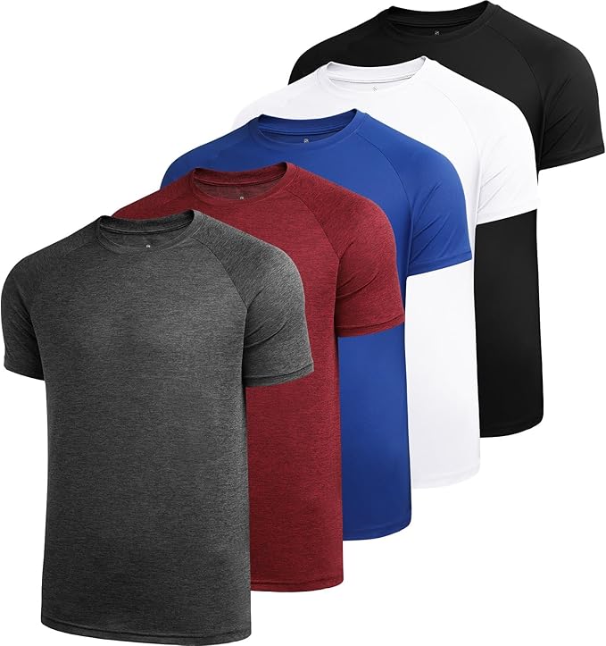Sumolux 5 Pack Men’s Active Crew Neck T Shirts Quick Dry Athletic Running Gym Workout Short Sleeve Tee Tops Bulk
