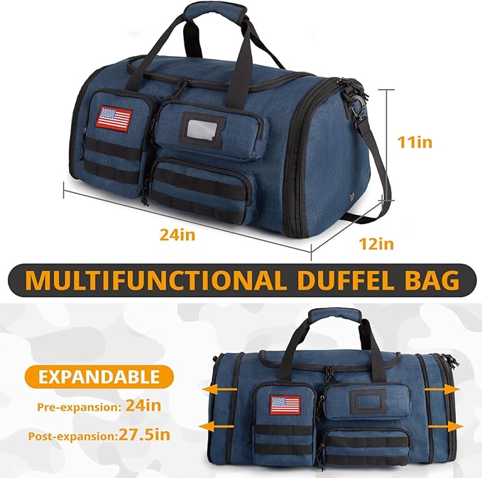 Expandable Gym Bag For Men,Tactical Large 3 in 1 Sports Duffle Bag With Shoes Compartment,Water Resistant Sports Gym Tote Bags Multi-functional Weekend Travel Backpack Overnight Bag