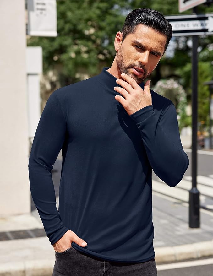 COOFANDY Mens Mock Turtleneck T-Shirts Long Sleeve Solid Color Tees Shirts Basic Casual Slim Fit Pullover T Shirts