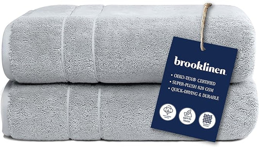 Brooklinen Super-Plush Turkish Cotton Washcloths Set of 2 Cotton, 820 GSM, Highly Absorbent, Machine Washable, Perfect for Home & Bathroom (13" x 13", Smoke Gray)