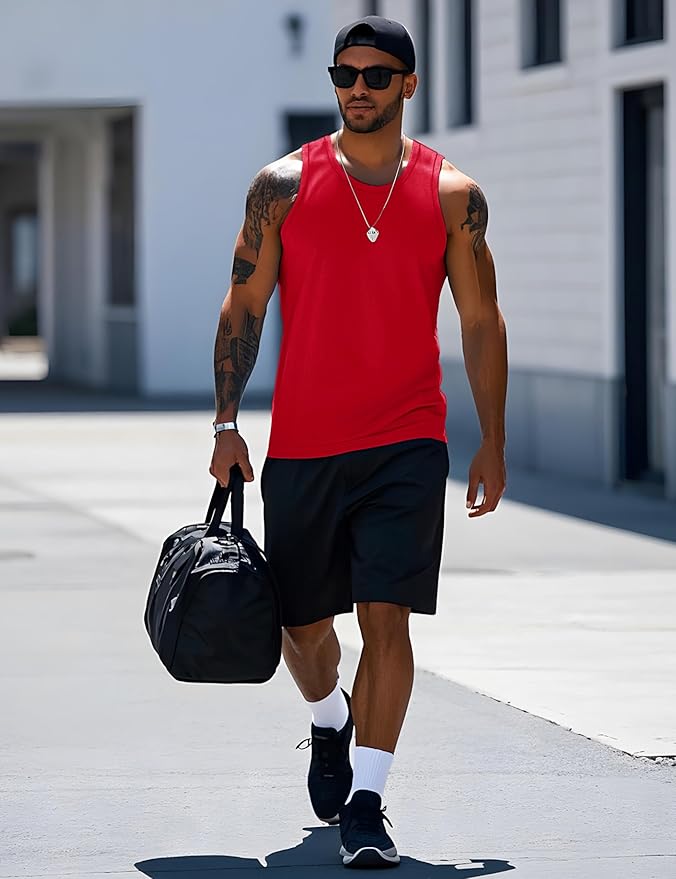 MAGCOMSEN Mens Workout Tank Tops Undershirt Cotton Muscle Athletic Sleeveless Shirts for Gym