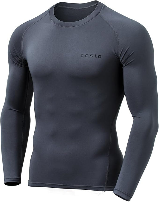 TSLA Men's Thermal Long Sleeve Compression Shirts, Athletic Base Layer Top, Winter Gear Running T-Shirt