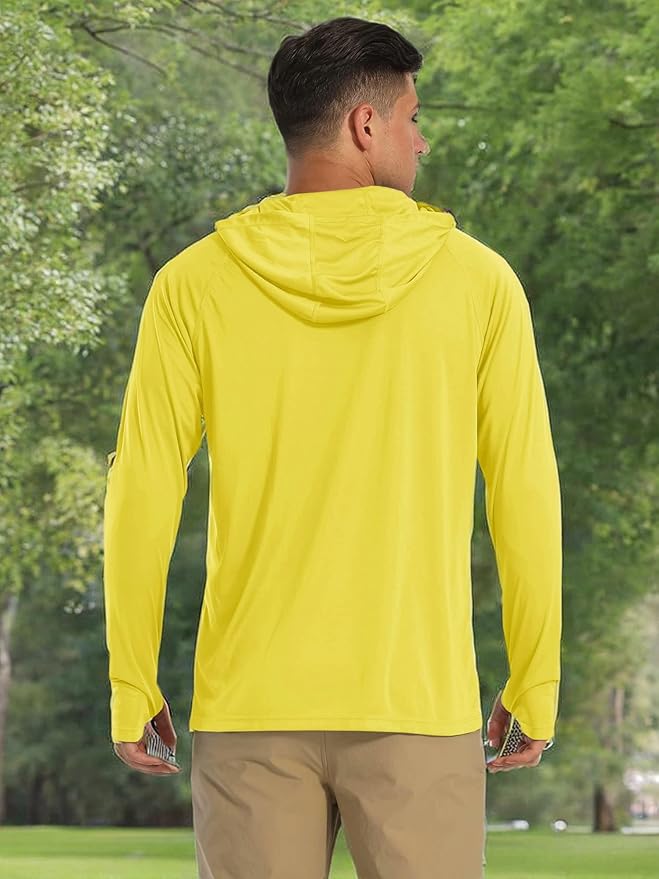 MAGCOMSEN Men's Hooded UPF 50+ Sun Protection T Shirts Long Sleeve Athletic Fishing Shirts Rash Guards