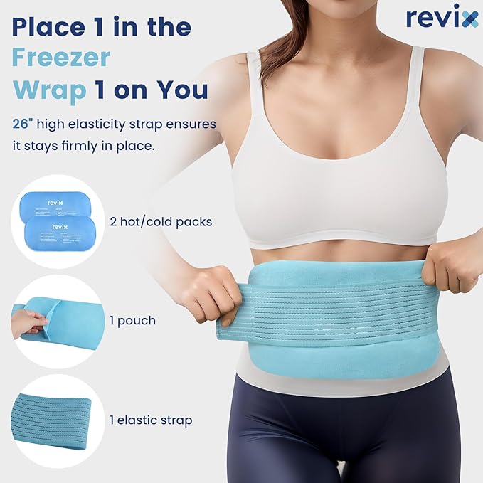 REVIX Cold Packs for Injuries, 2 Gel Packs, Soft and Flexible Hot & Cold Compress Large Ice Pack Wraps for Back, Knee, Leg and Ankle, Enhancing Comfort and Soothing Fatigue, 12" x 6"