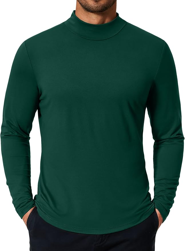 COOFANDY Mens Mock Turtleneck T-Shirts Long Sleeve Solid Color Tees Shirts Basic Casual Slim Fit Pullover T Shirts