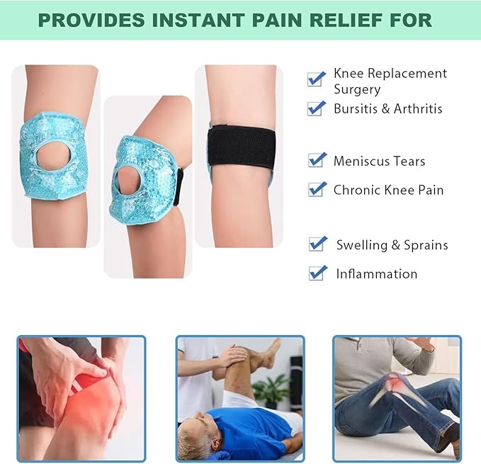 Knee Cold Pack,Gel Beads Knee Cold Pack for Injury, Reusable Soft Gel Freeze Knee Wrap, Ice Packs for Knee Surgery, Joint Pain, Arthrit and Chronchron Pain, Relief Swelling, Bruises（2 PCS）