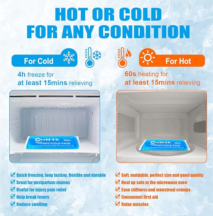 Soft Gel Ice Pack for Injuries Reusable, Flexible Hot Cold Pack for Neck Head Shoulder Knee Ankle Wrist Elbow, Medical Cold Pack for First Aid, Migraines (12'' X 4.7''- 1 Ice Pack & Wrap)