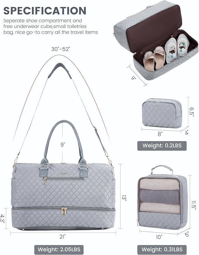 LOVEVOOK Travel Duffle Bag for Women, Weekender Overnight Bag with Shoe Compartment, Carry on Bag with Toiletry Bag, Gym Duffel Bag with Wet Pocket, Hospital Bags for Labor and Delivery 3 Pcs Set