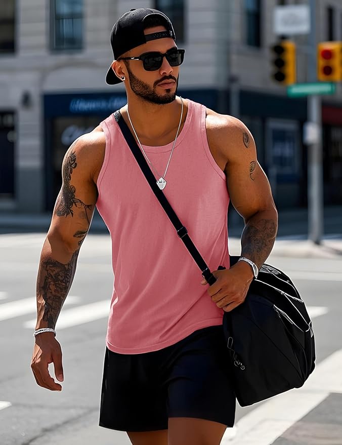 MAGCOMSEN Mens Workout Tank Tops Undershirt Cotton Muscle Athletic Sleeveless Shirts for Gym