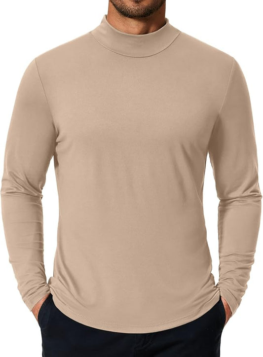 COOFANDY Mens Mock Turtleneck T-Shirts Long Sleeve Solid Color Tees Shirts Basic Casual Slim Fit Pullover T Shirts