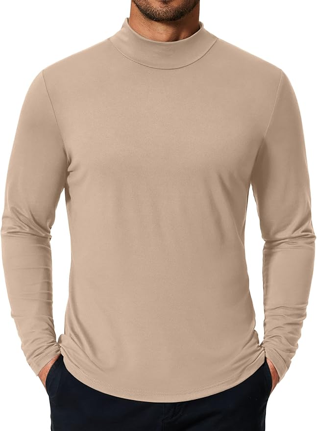 COOFANDY Mens Mock Turtleneck T-Shirts Long Sleeve Solid Color Tees Shirts Basic Casual Slim Fit Pullover T Shirts