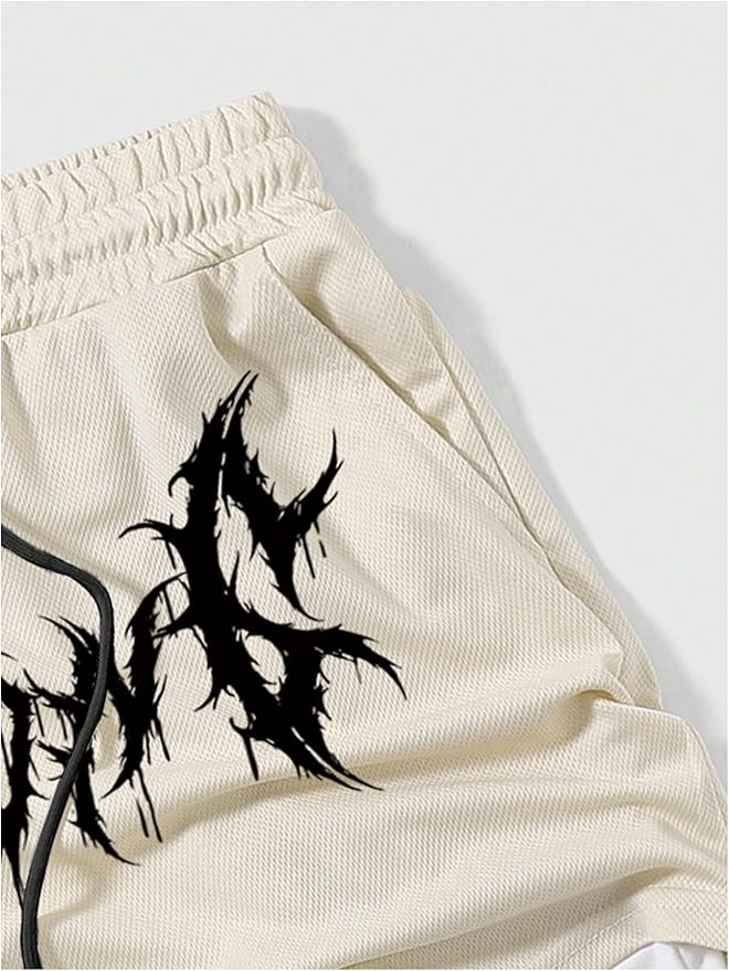 Men's Graphic Shorts with Liner Cross Print Drawstring 2 in 1 Gym Track Bottoms