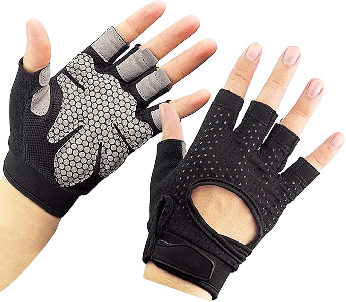 Breathable Workout Gloves for Women & Men Full Palm Protection Gym Gloves for Cycling | Fitness | Weightlifting | Pull-ups Deadlifting | Rowing(Black-Short-L)