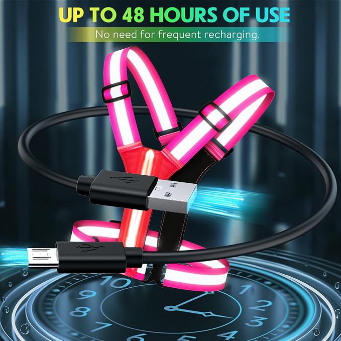 Simket Led Reflective Vest Running Gear, High Visibility Reflective Running Gear Rechargeable Adjustable Led Running Vest, Safety Night Running Gear for Men Women