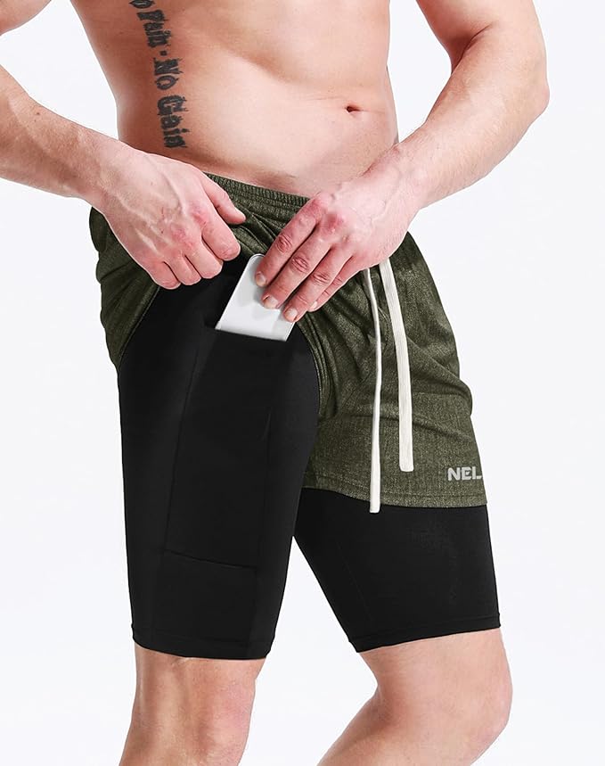 NELEUS Men's 2 in 1 Running Shorts with Liner,Dry Fit Workout Shorts with Pockets