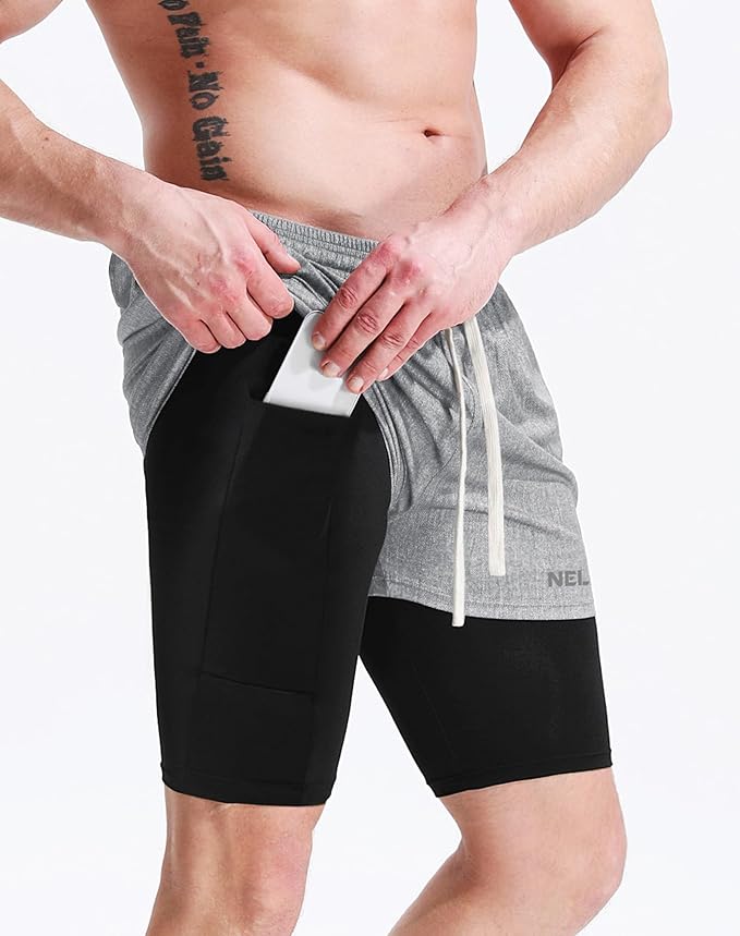 NELEUS Men's 2 in 1 Running Shorts with Liner,Dry Fit Workout Shorts with Pockets