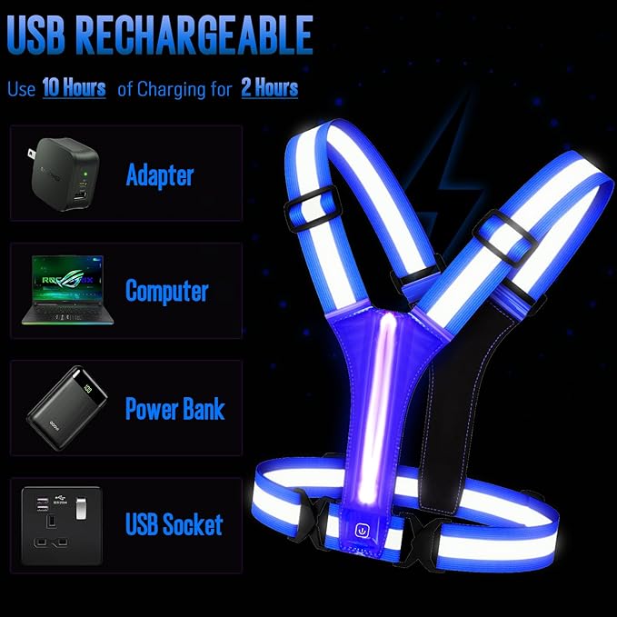 LED Reflective Vest Running Gear, Light Up Running Vest Rechargeable, Safety Night Running Gear for Walking Running Cycling