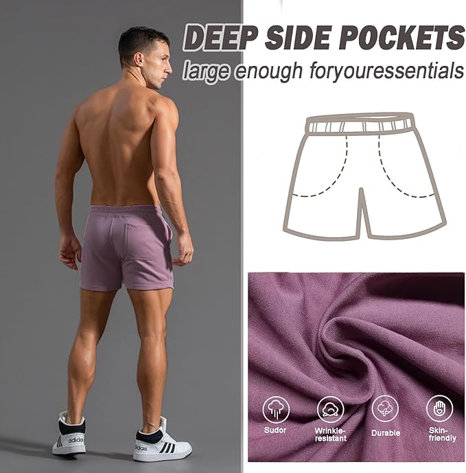 Mens 5 Inch/7 Inch Cotton Shorts Mens Sweat Athletic Shorts for Men Gym Worket Shorts with Pockets