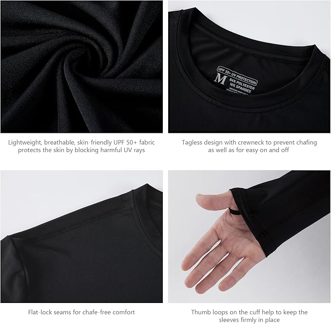 Men’s UPF 50+ Long Sleeve Performance T-Shirts Permanent UV Protective Quick Dry for Everyday Hiking Fishing Beach