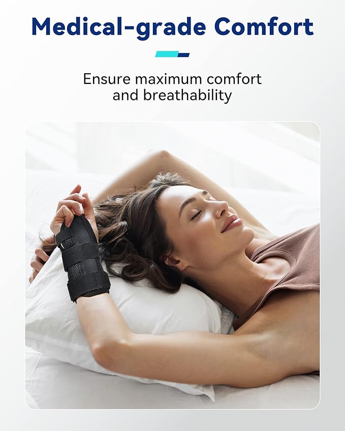 Carpal Tunnel Wrist Brace Night Support with 3 Metal Splints for Sleeping and Soft Thumb Opening, Adjustable Wrist Support Hand Brace for Tendonitis Arthritis Sprains, 1 Unit, Right Hand