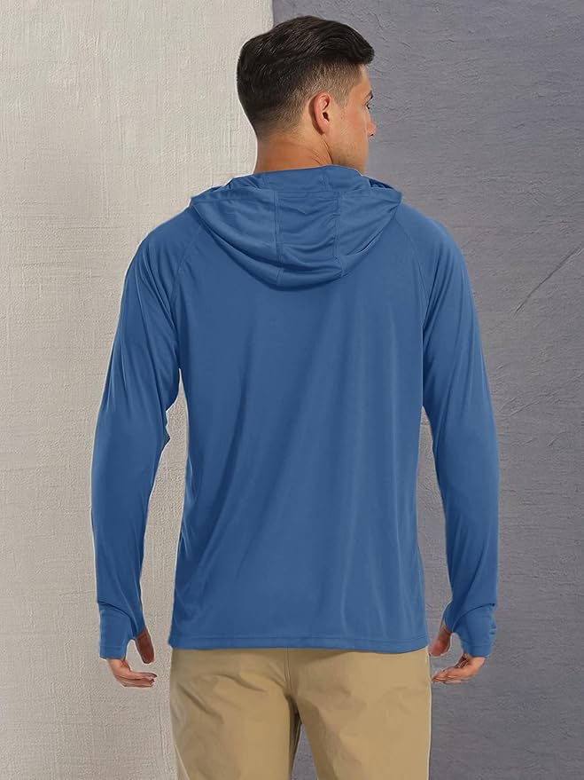 MAGCOMSEN Men's Hooded UPF 50+ Sun Protection T Shirts Long Sleeve Athletic Fishing Shirts Rash Guards