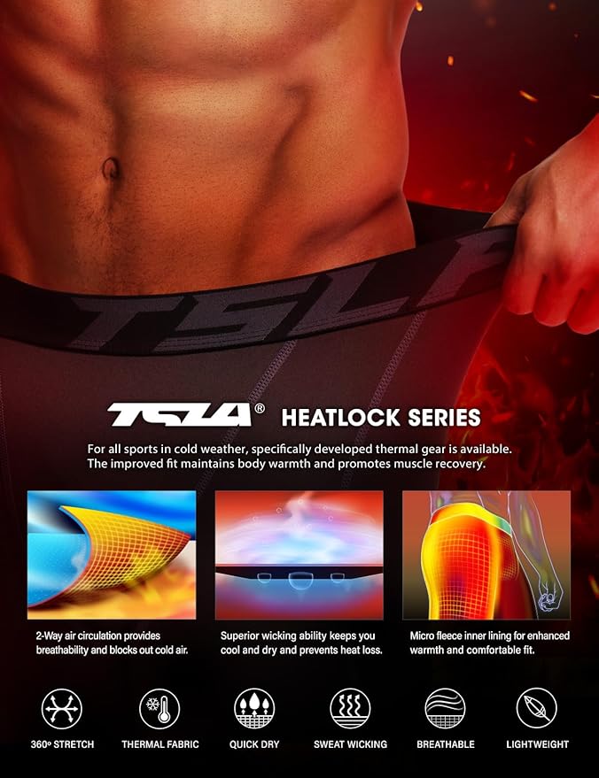 TSLA Men's Thermal Compression Pants, Athletic Sports Leggings & Running Tights, Wintergear Base Layer Bottoms