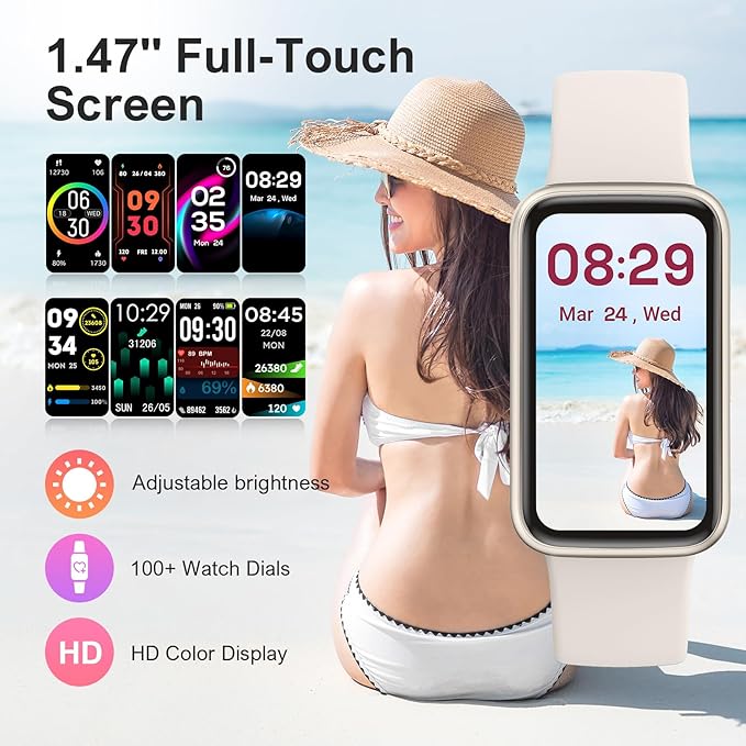 Fitness Tracker,Smart Watch with 24/7 Heart Rate Blood Oxygen Sleep Monitor,1.47" HD Touchsreen with Step & Calorie Counter 100+ Sport Modes Health Activity Trackers for Men and Women (White)