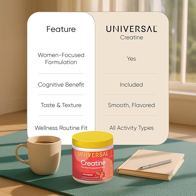 Universal U Creatine Monohydrate for Women - Flavored Creatine Powder, Female Strength, Energy, Lean Muscle Support and Recovery Supplement, No Bloat, No Bulk, 5g Per Serving, 30 Servings, Strawberry