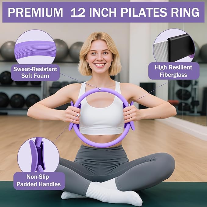 Home Pilates Essentials Kit for Women Pink Ring and Ball Pilates Set Equipment, Magic Circle with 5 Resistance Bands Premium Accessories Kits for Starter Toning Workouts at Home