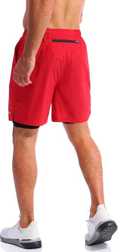 Pudolla Men’s 2 in 1 Running Shorts 5" Quick Dry Gym Athletic Workout Shorts for Men with Phone Pockets