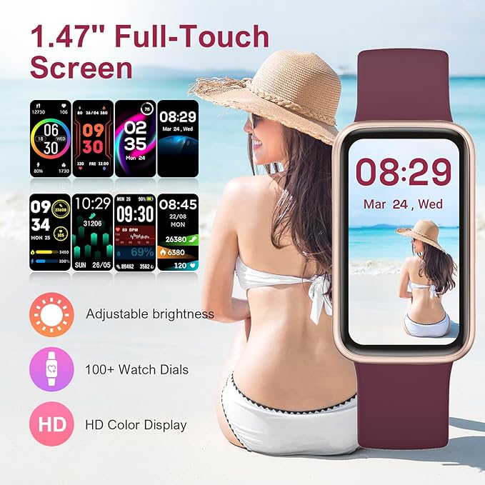Fitness Tracker,Smart Watch with 24/7 Heart Rate Blood Oxygen Sleep Monitor,1.47" HD Touchsreen with Step & Calorie Counter 100+ Sport Modes Health Activity Trackers for Men and Women (Bordeaux)