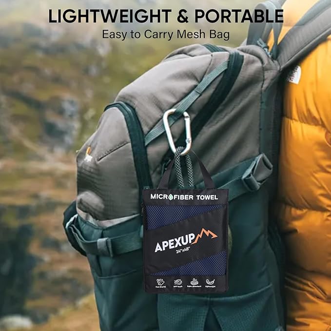 APEXUP Microfiber Travel Towel, Ultra Absorbent Quick Dry Towels, Lightweight Gym Sports Camping Towel for Workout, Yoga, Beach, Shower, Swimming (60"×30", Navy Blue)