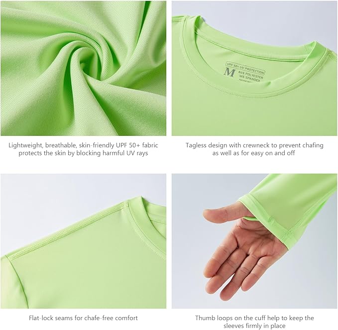 Men’s UPF 50+ Long Sleeve Performance T-Shirts Permanent UV Protective Quick Dry for Everyday Hiking Fishing Beach