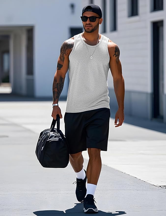 MAGCOMSEN Mens Workout Tank Tops Undershirt Cotton Muscle Athletic Sleeveless Shirts for Gym