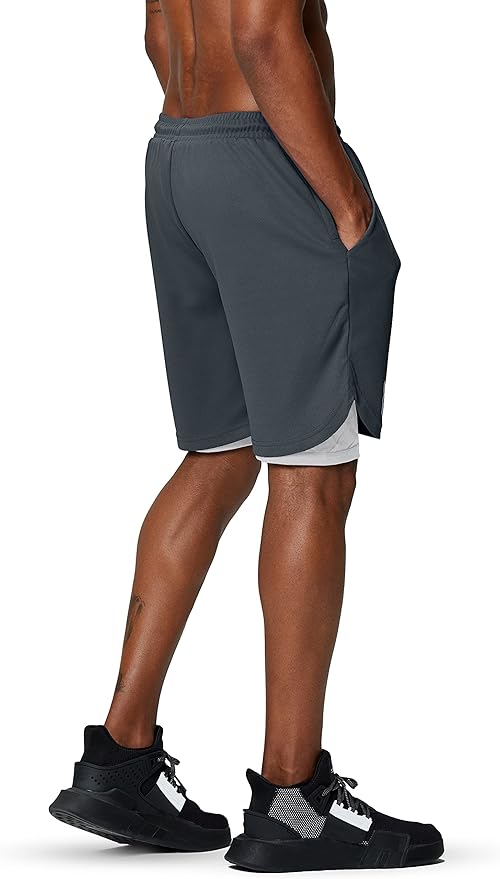 Pinkbomb Men's 2 in 1 Running Shorts Gym Workout Quick Dry Mens Shorts with Phone Pocket
