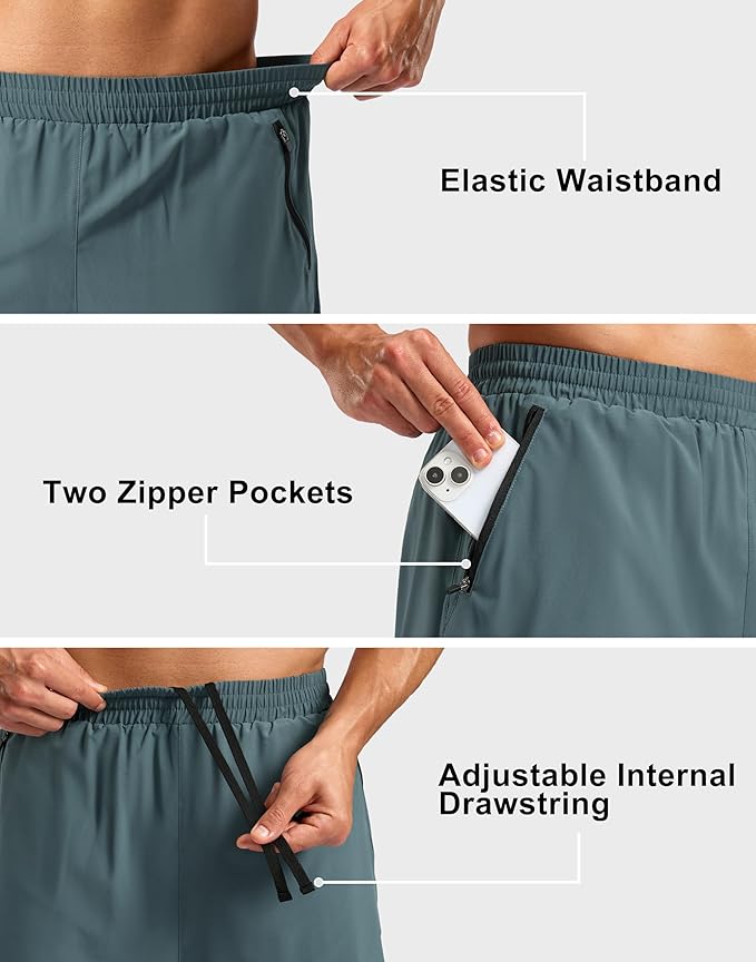 Pudolla Men's 7" Running Shorts with Zipper Pockets Quick Dry 2 in 1 Workout Gym Shorts with Liner for Tennis Yoga Training