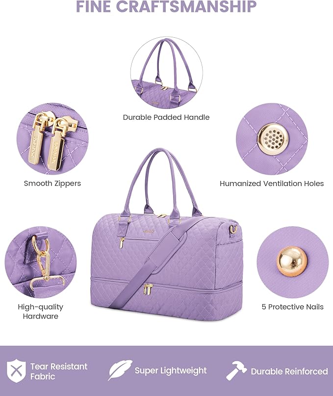 LOVEVOOK Travel Duffle Bag for Women, Weekender Overnight Bag with Shoe Compartment, Carry on Bag with Toiletry Bag, Gym Duffel Bag with Wet Pocket, Hospital Bags for Labor and Delivery 3 Pcs Set