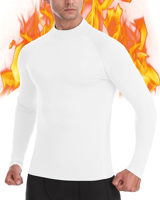 Men's Thermal Compression Shirts, Long Sleeve Fleece Lined Turtleneck Undershirt, Cold Weather Ski Base Layer Tops
