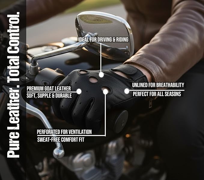 New Biker Police Leather Motorcycle Driving Riding Racing Gloves Real Natural Leather Touchscreen Ventilation Men Women Automotive ATV Dirt Bike Cycling Comfortable Adjustable Full Finger Black S