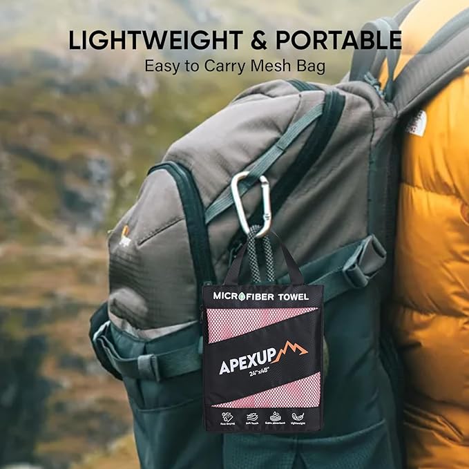 APEXUP Microfiber Travel Towel, Ultra Absorbent Quick Dry Towels, Lightweight Gym Sports Camping Towel for Workout, Yoga, Beach, Shower, Swimming (48"×24", Pale Rose)