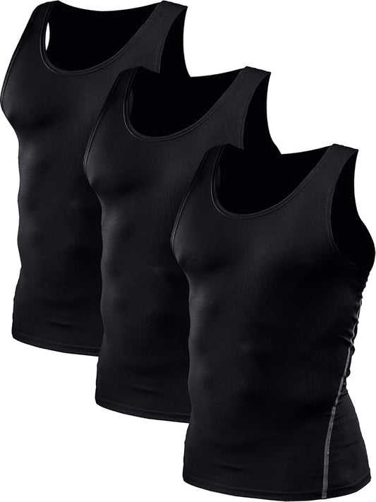 NELEUS Men's 3 Pack Dry Fit Compression Tank Top