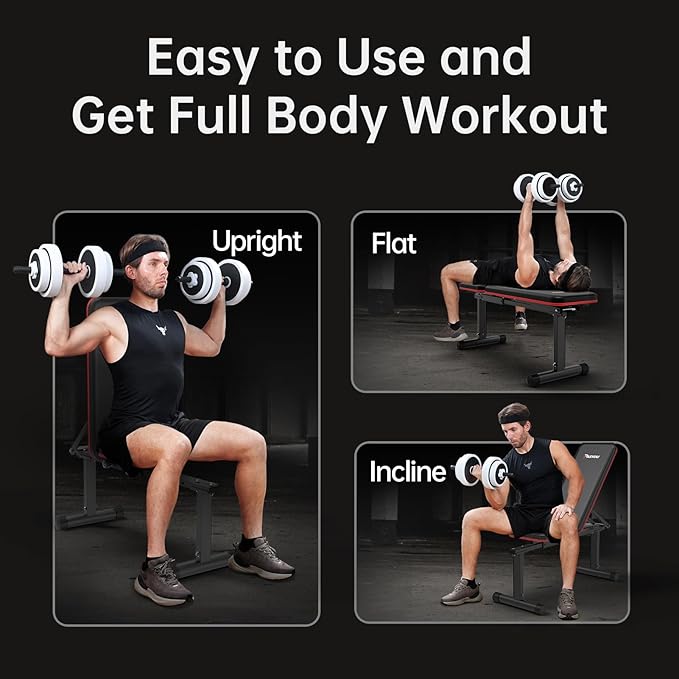 PASYOU Flat Weight Bench, Adjustable Strength Training Bench, Workout Bench for Home Gym, Multifunctional Exercise Bench